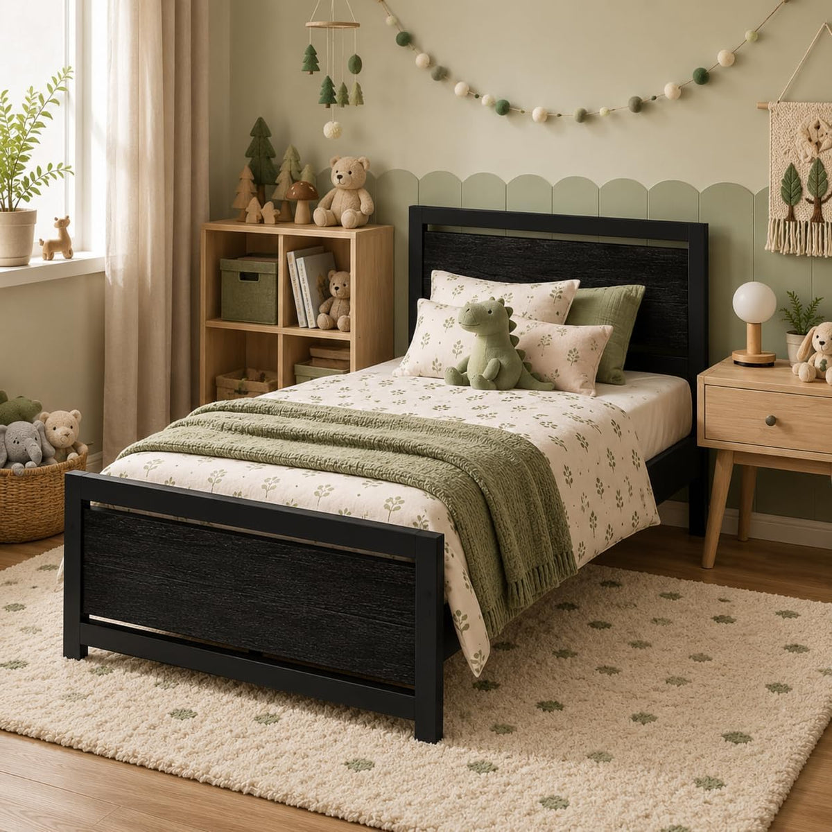 Twin Bed Frame with Headboard and Under-Bed Storage, Black Z757347