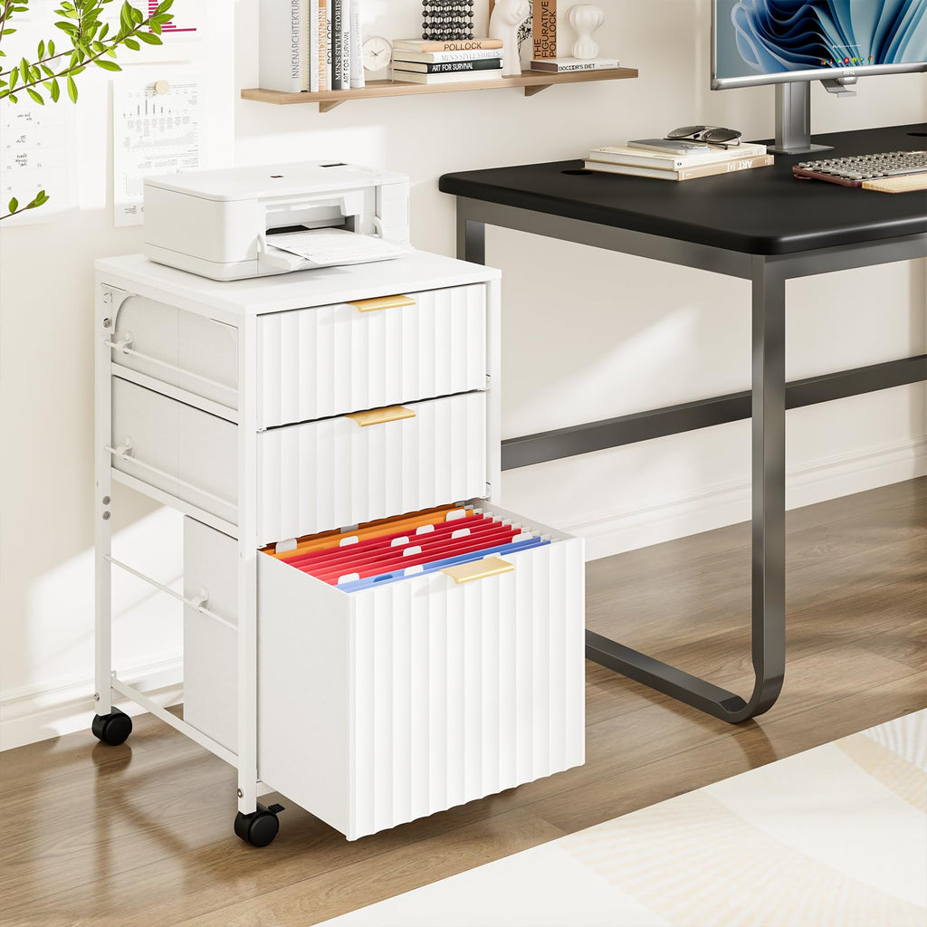 White 3 Drawer Rolling File Cabinet J32264