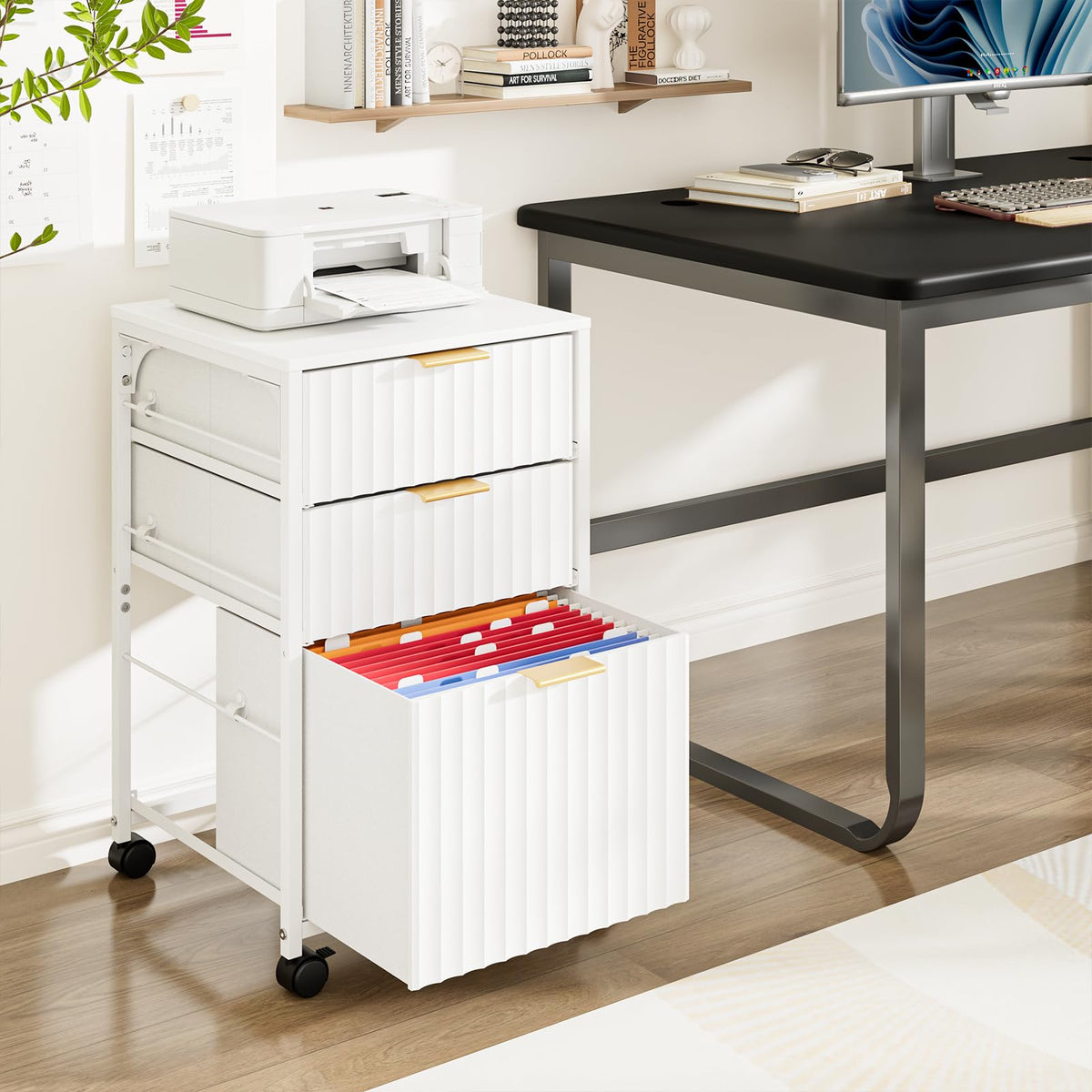 White 3 Drawer Rolling File Cabinet J32264