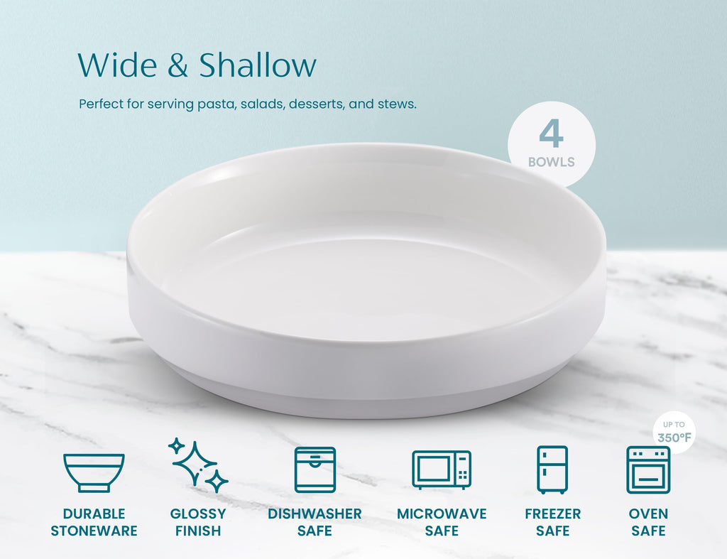 Ceramic Pasta Bowls Set of 4 White B577
