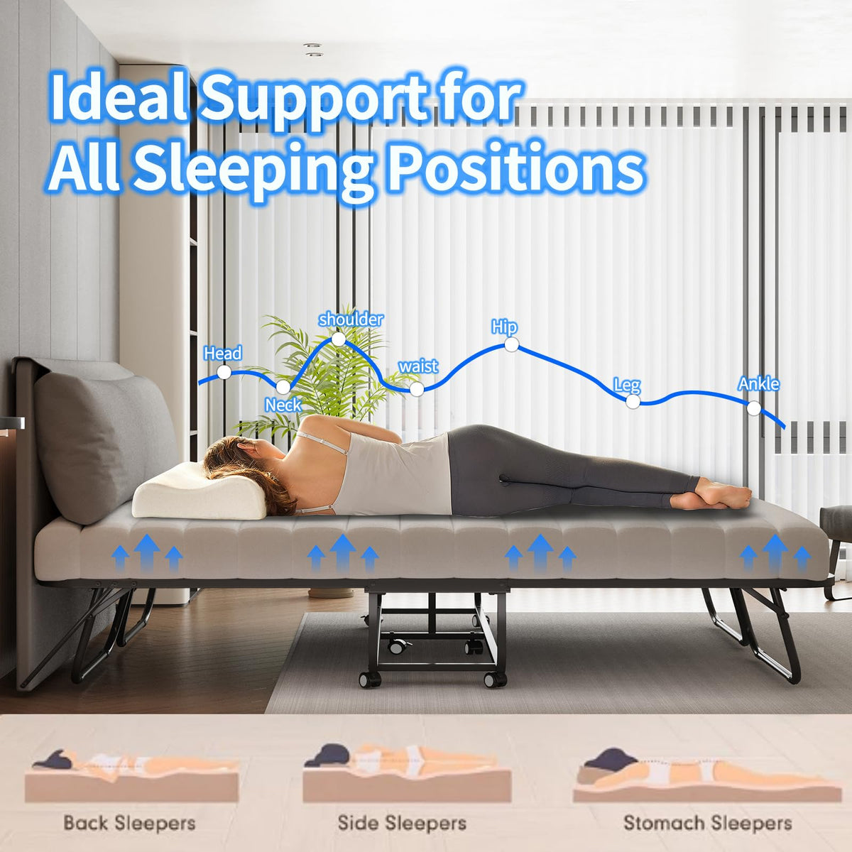 Queen Size Folding Bed with Memory Mattress and Headboard K519
