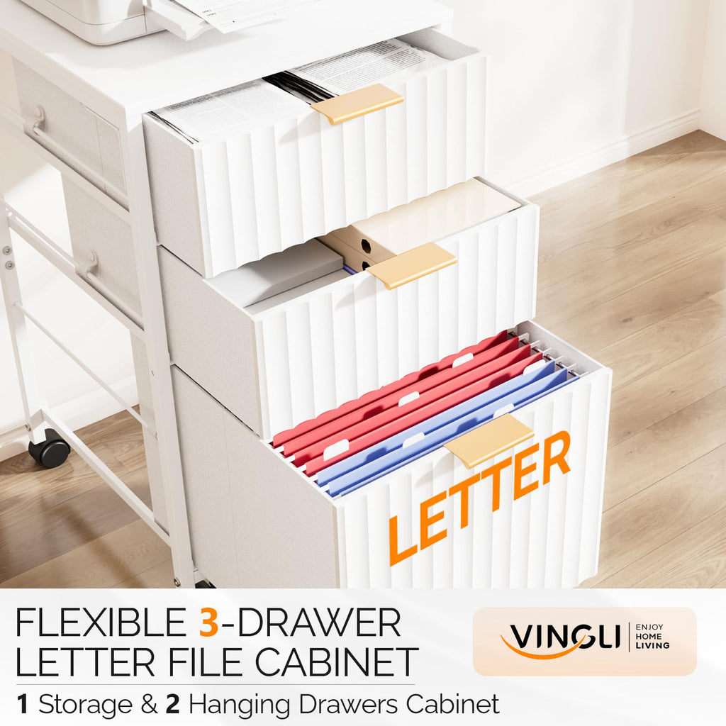White 3 Drawer Rolling File Cabinet J32264