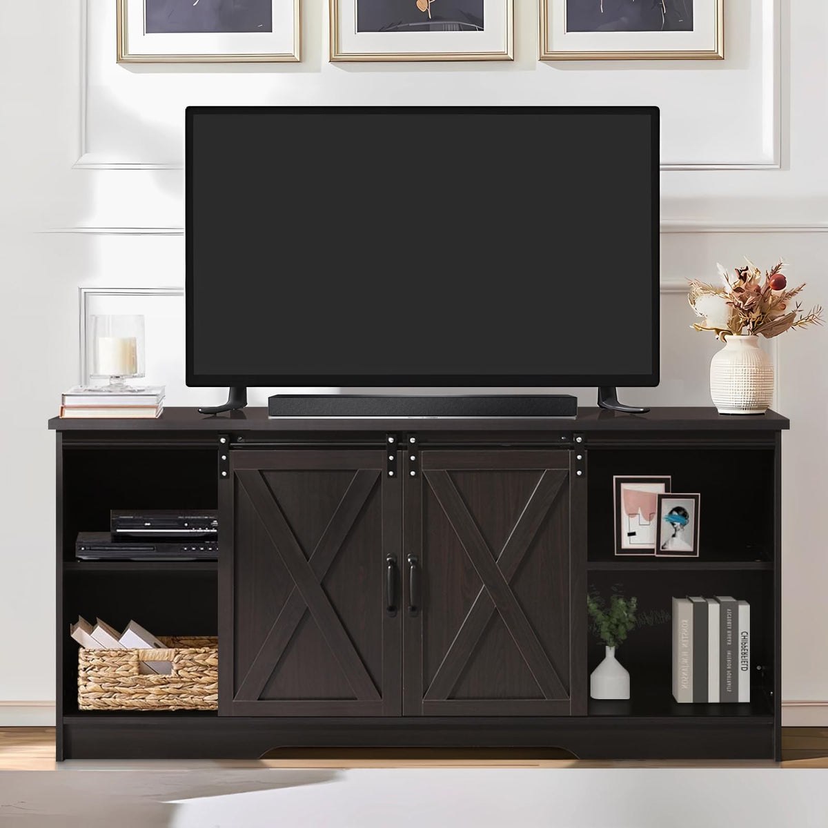 65 Inch TV Stand with Sliding Barn Doors H562