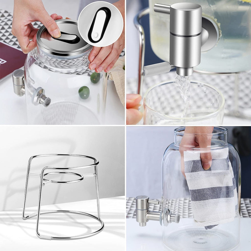 Large-capacity Cold Water Jug with Faucet High Borosilicate Glass Teapot with Base 101.4 Oz H872584