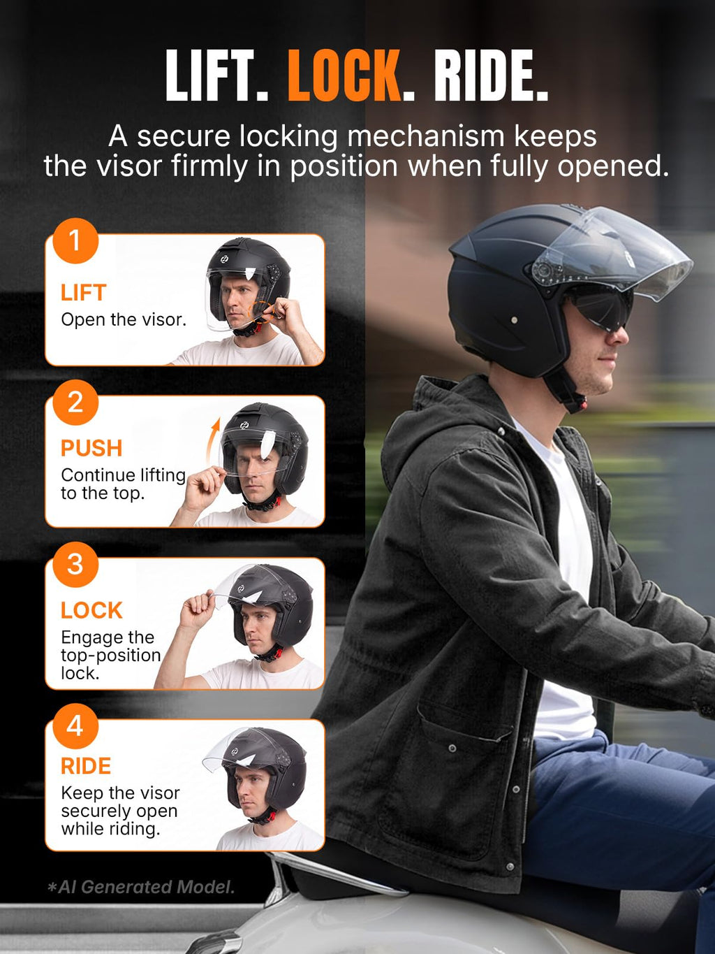 3/4 Motorcycle Helmet DOT Approved Open Face T3215