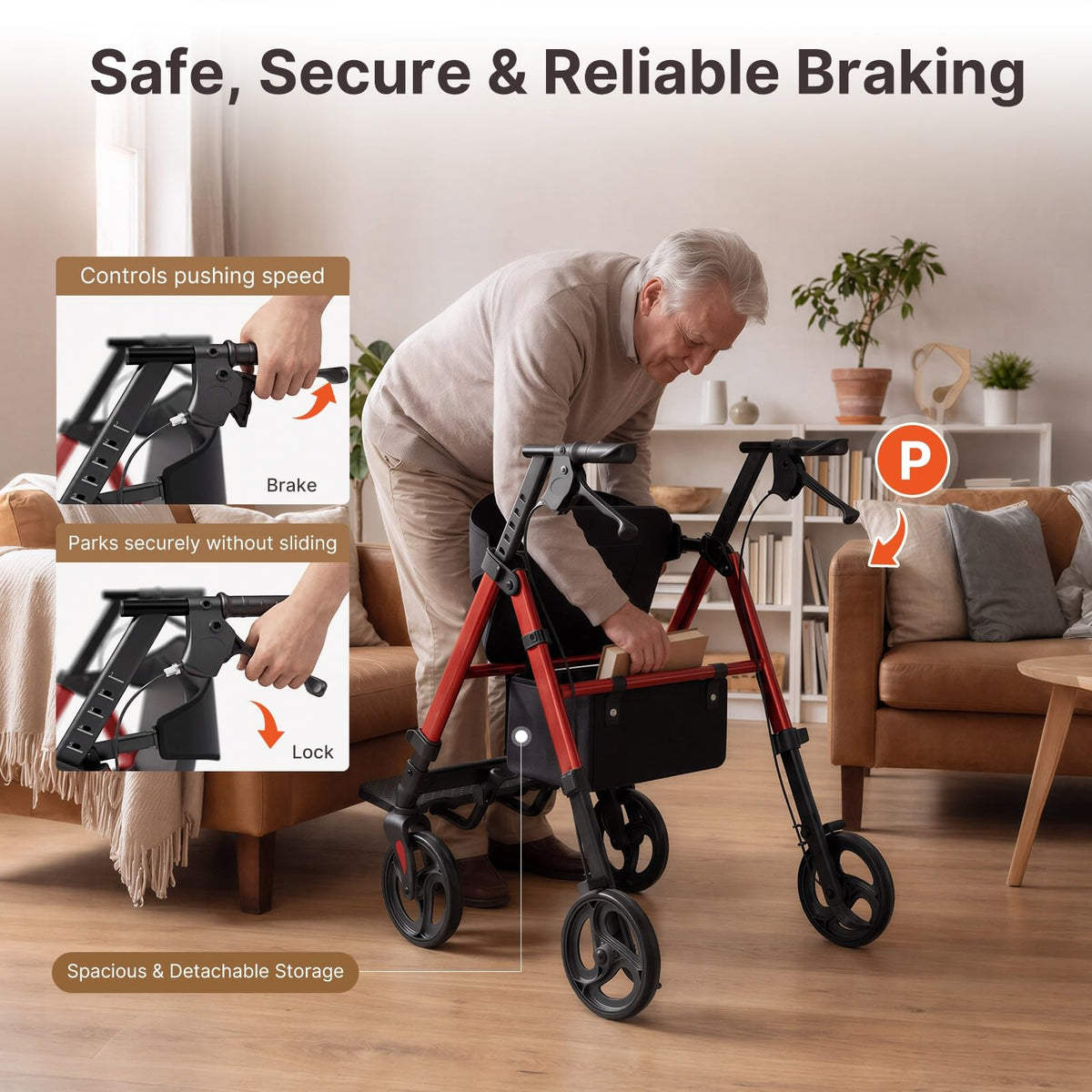 Lightweight Rollator Walkers Wheelchair Combo with Seat A73277