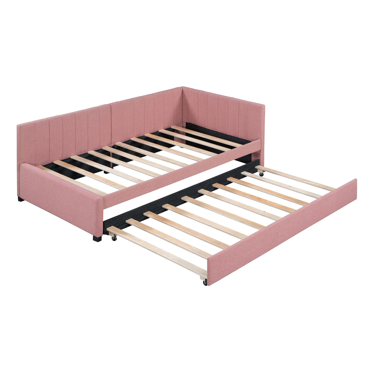 Pink Linen Fabric Twin Size Daybed with Trundle L778