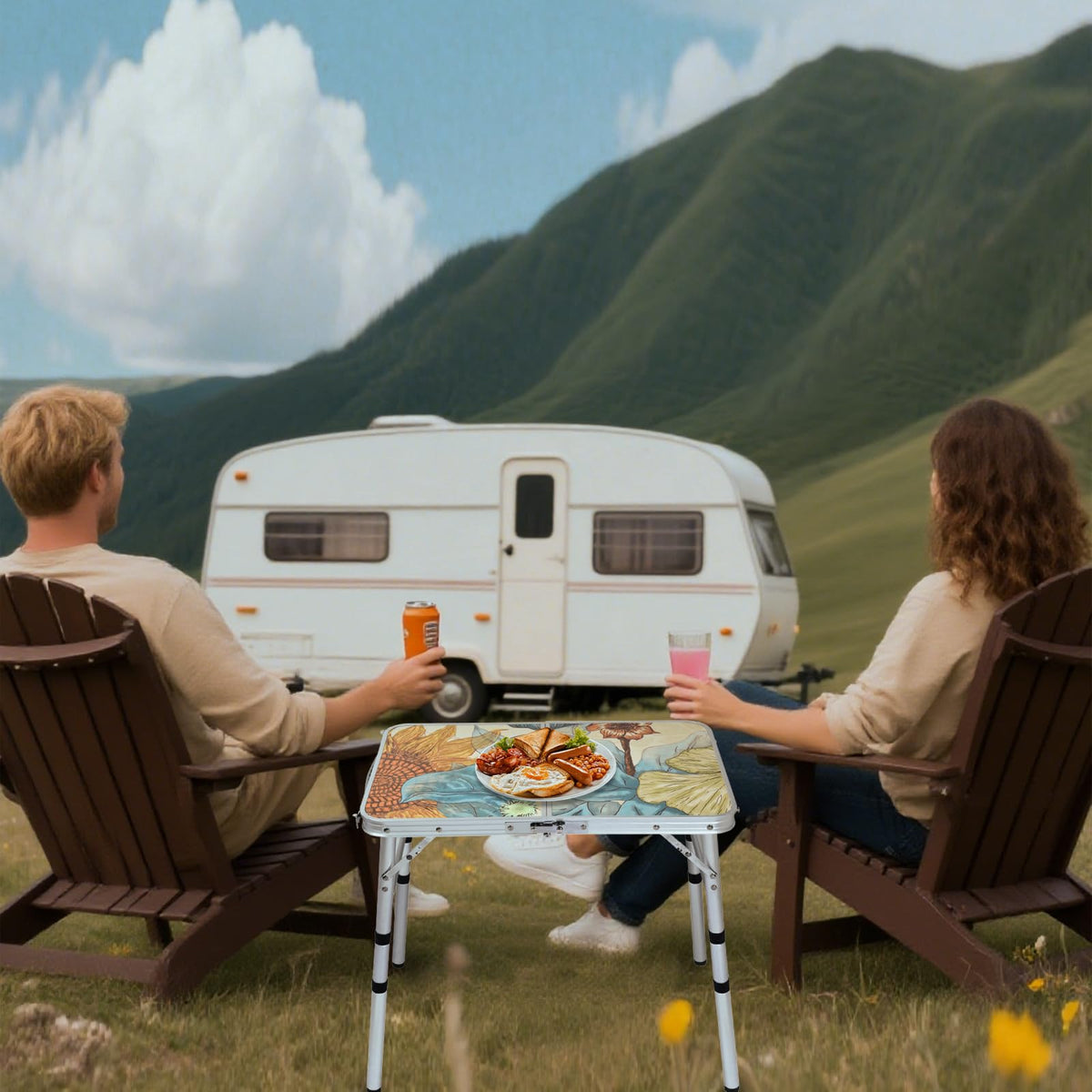 Small Folding Camping Table Aluminum 3 Adjustable Heights G796489