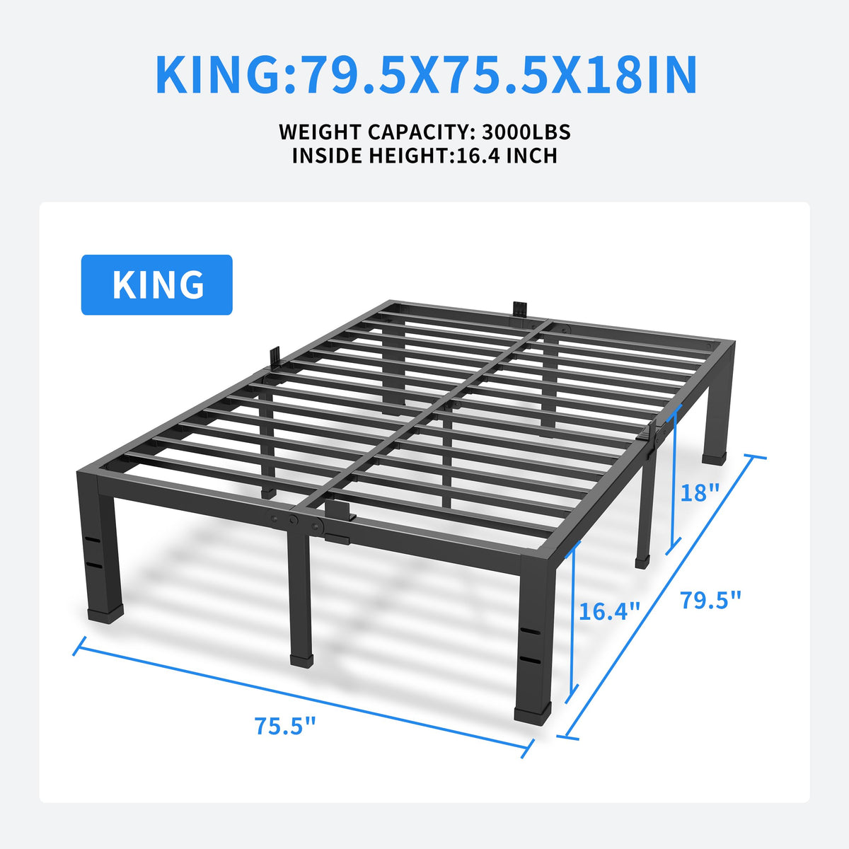 18 Inch King Size Black Metal Bed Frame X93199