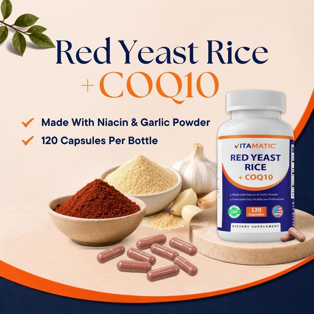 Red Yeast Rice CoQ10 Niacin Garlic 120 Veg Capsules N507