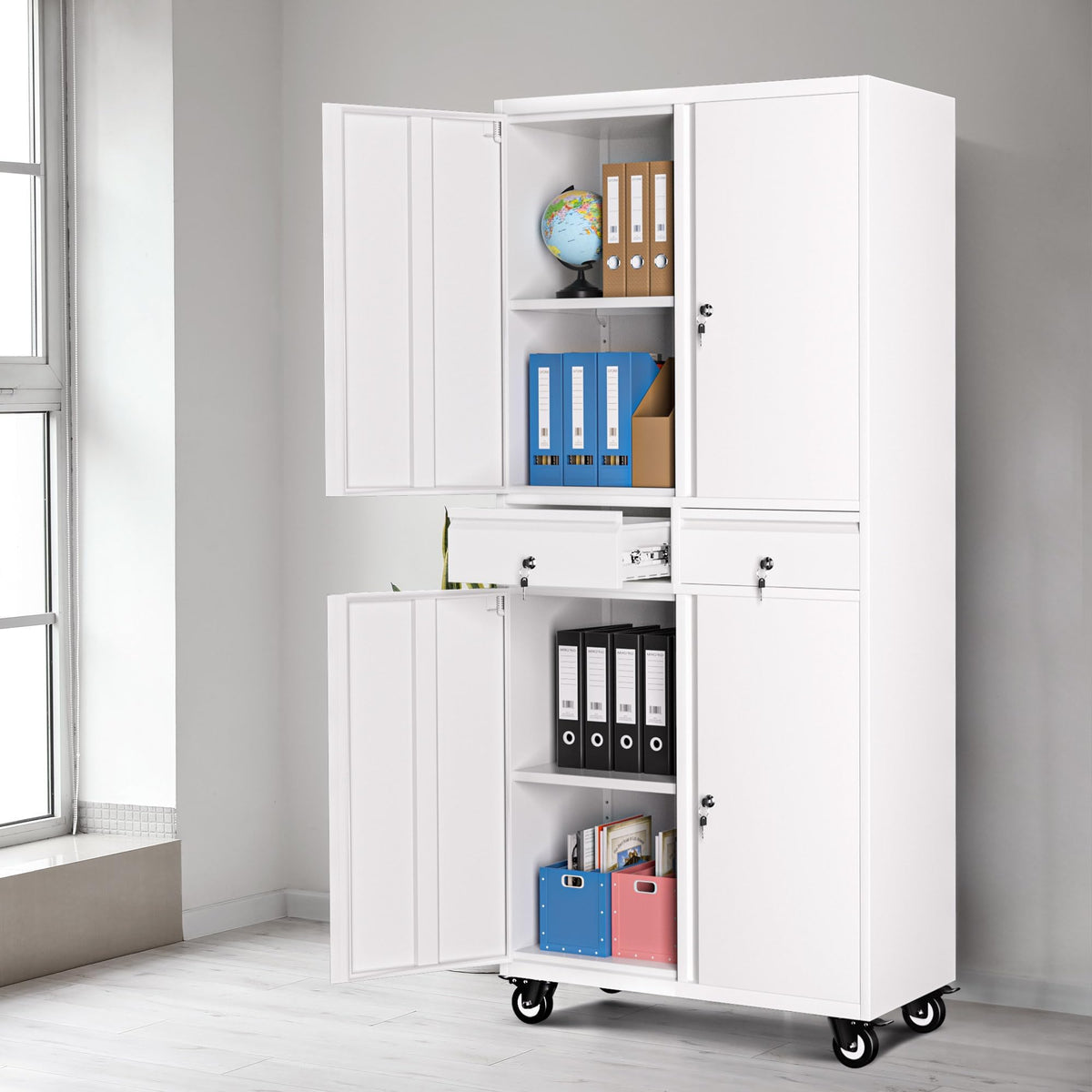 72” Rolling Metal Storage Cabinet with Locking Doors & 2 Drawers D784