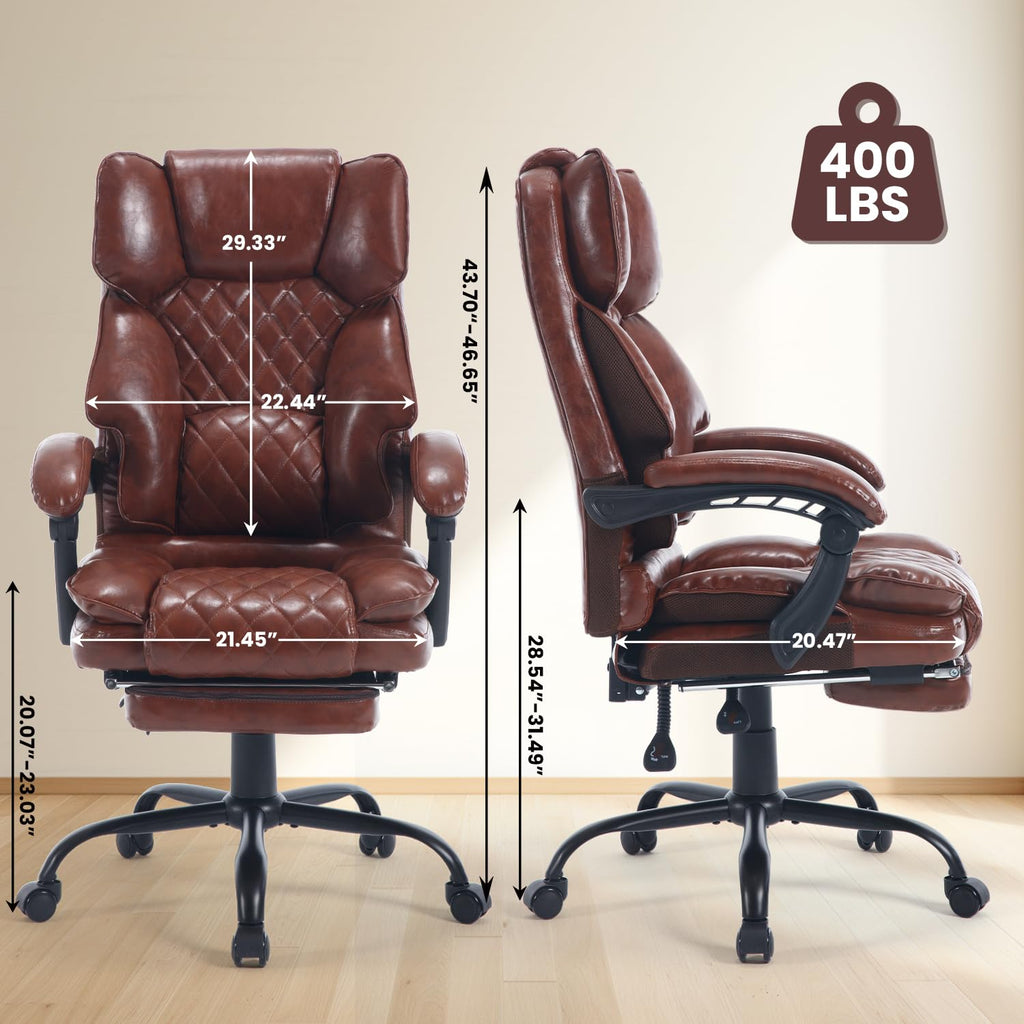 Brown Reclining Ergonomic Office Chair with Footrest U39940