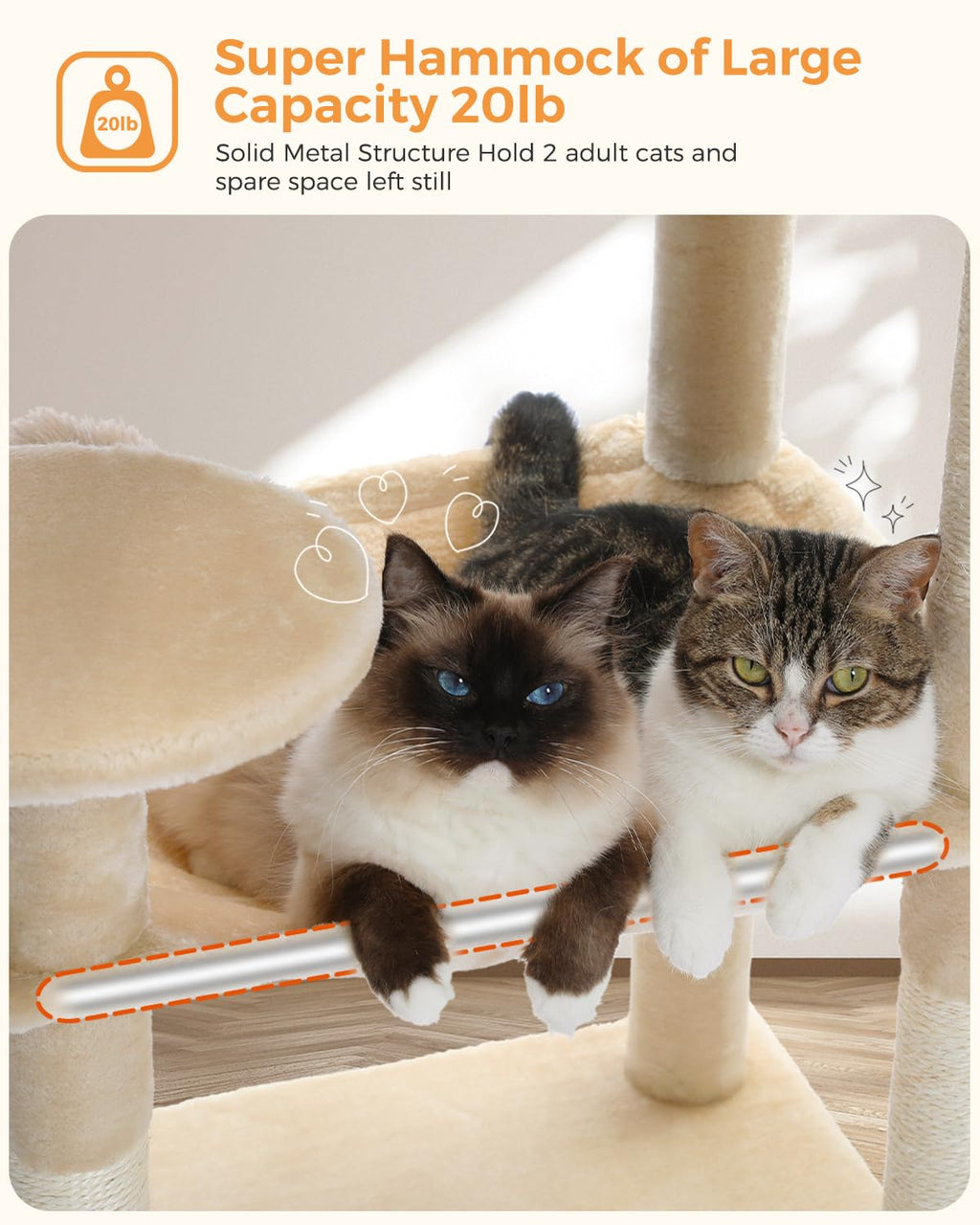 Beige 56.3" 6-Tier Cat Tree with Hammock and Condo O5730