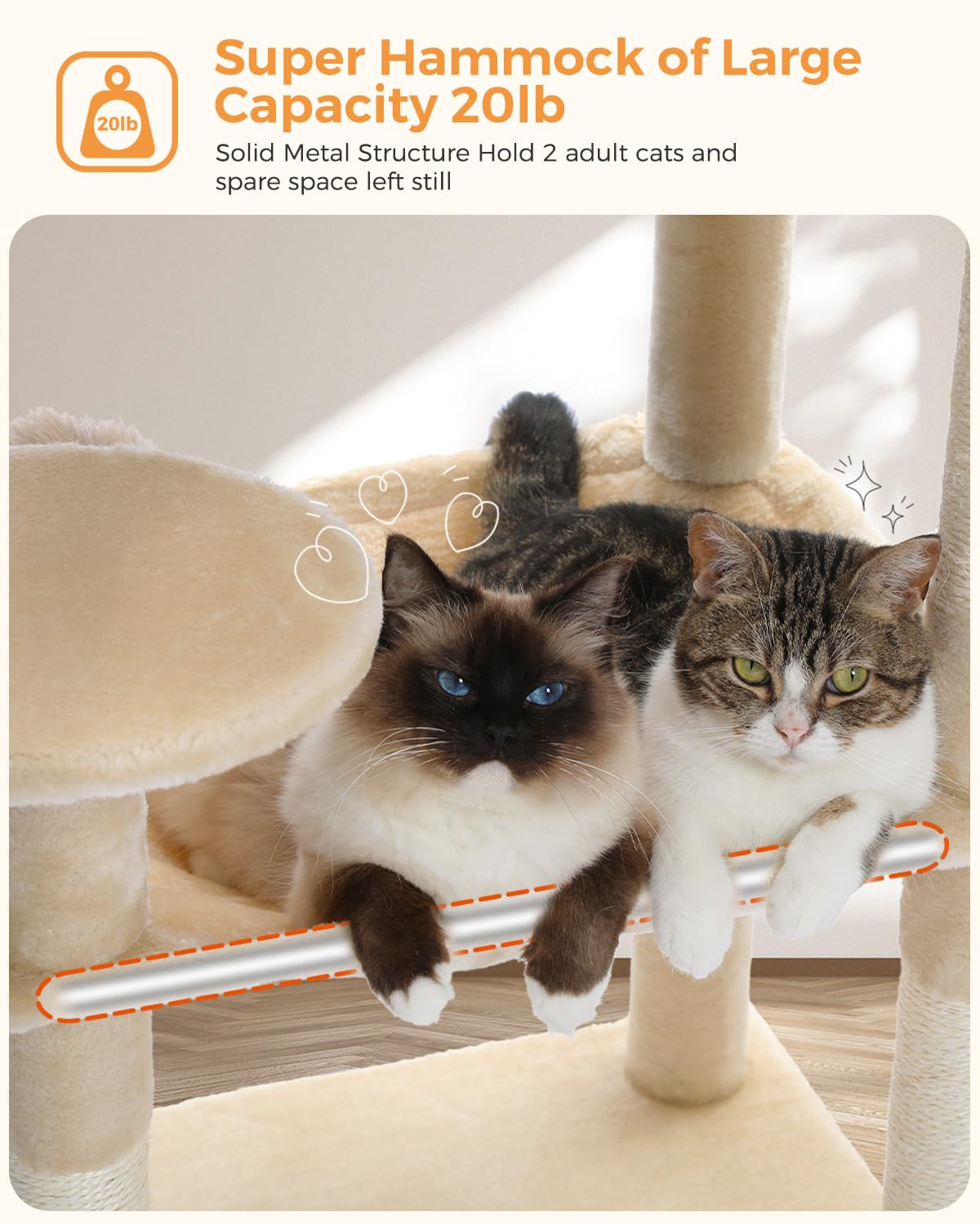 Beige 56.3" 6-Tier Cat Tree with Hammock and Condo O5730