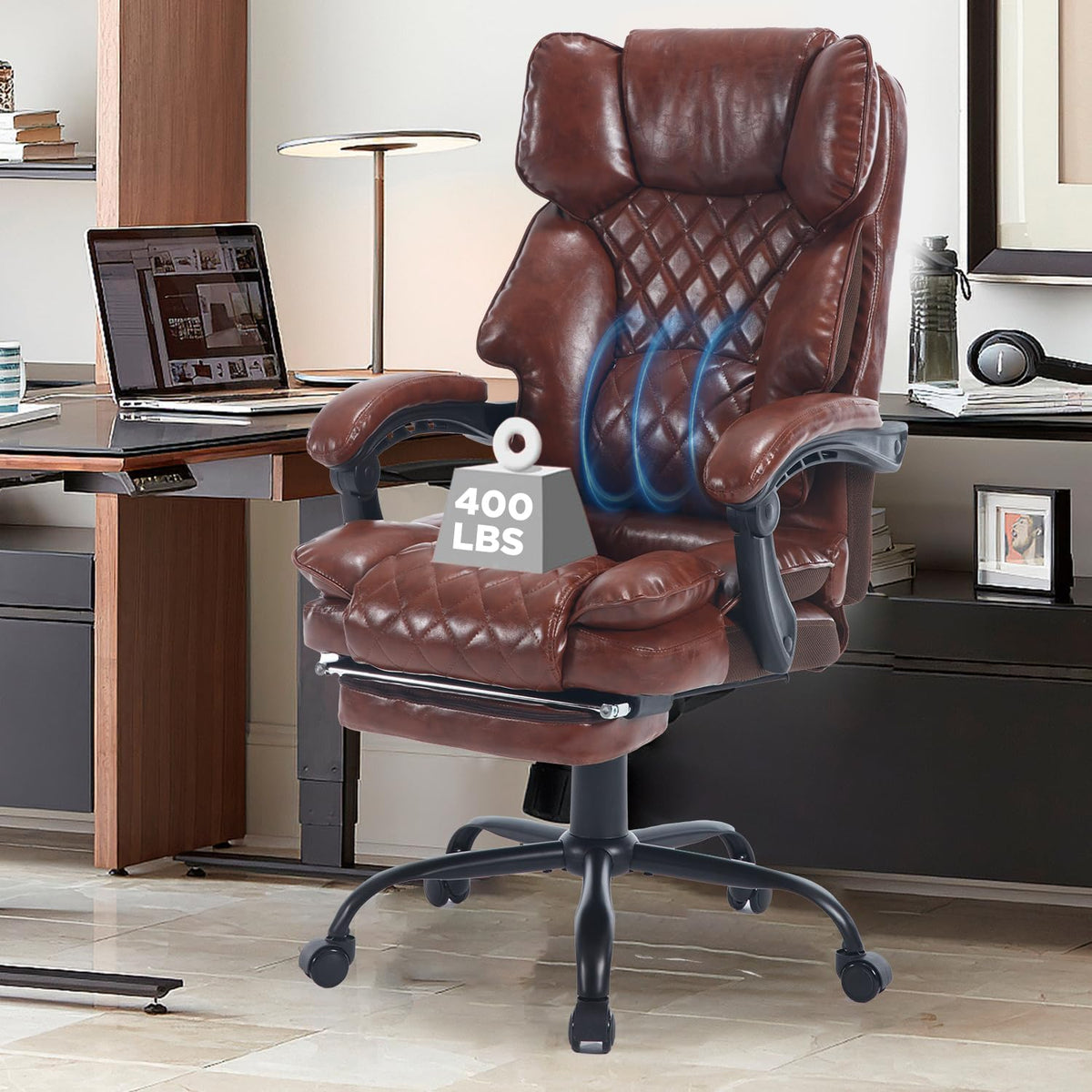 Brown Reclining Ergonomic Office Chair with Footrest U39940