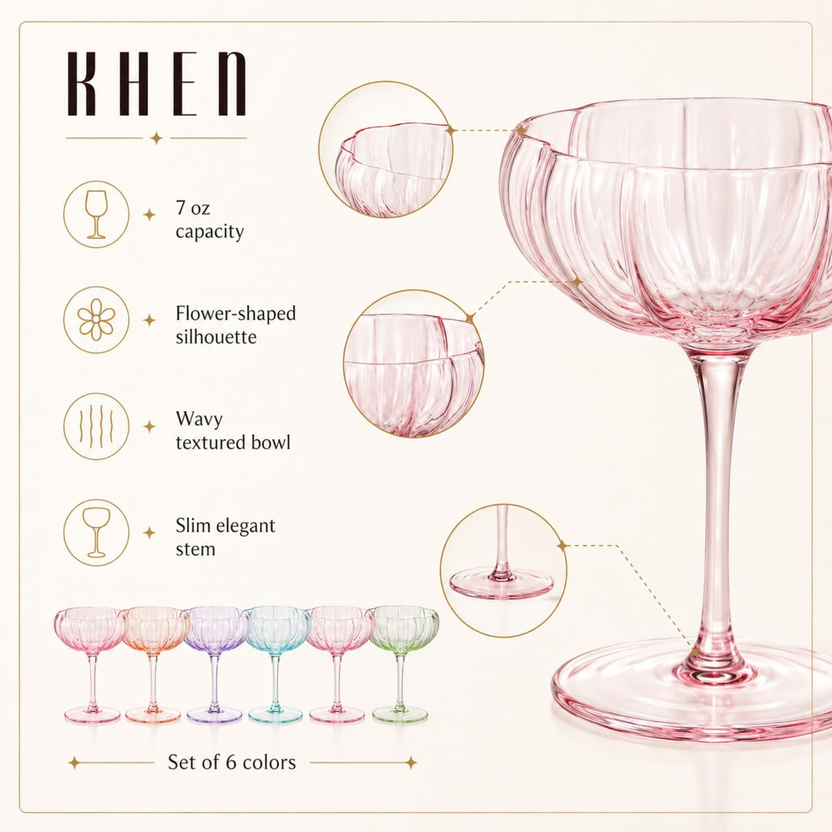 Vintage Wavy Glass Coupes Set of 6 I8702