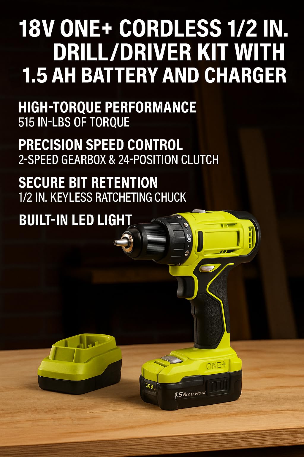 18V Cordless 1/2 in. Drill/Driver Kit with 1.5 Ah Battery and Charger F7687