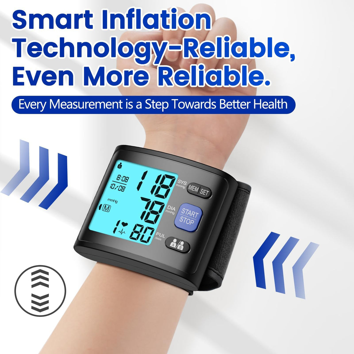 Wrist Blood Pressure Monitor with Backlit LCD Display C45074