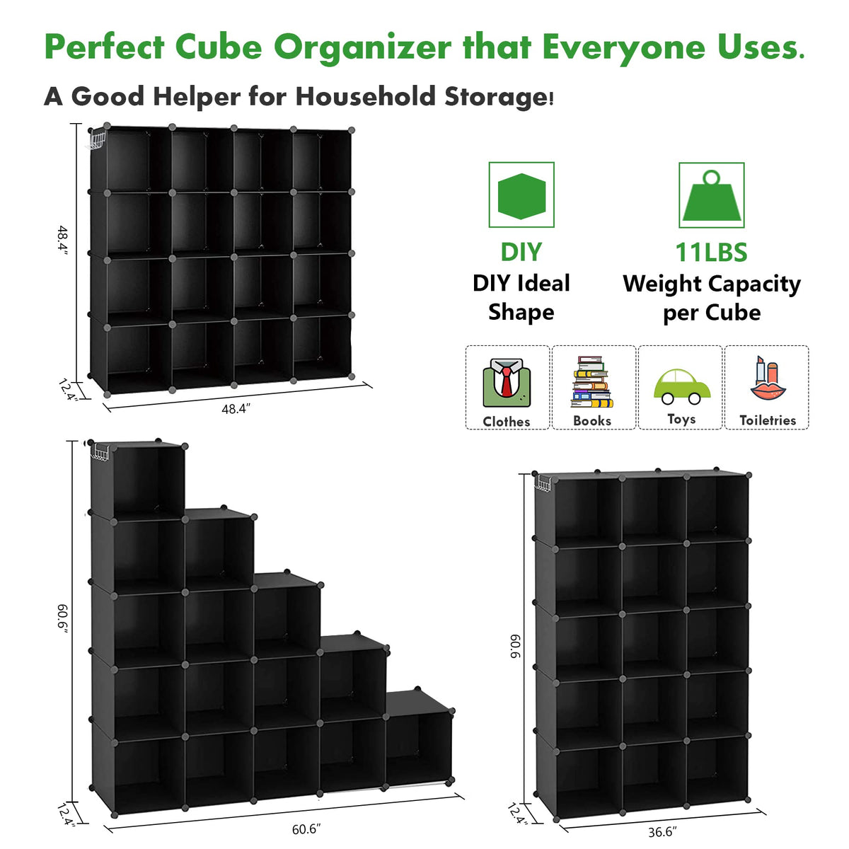 16 Cube Black Storage Organizer V9906
