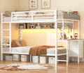 White Twin Over Twin Metal Bunk Bed with Desk and 3 Storage Drawers R70320