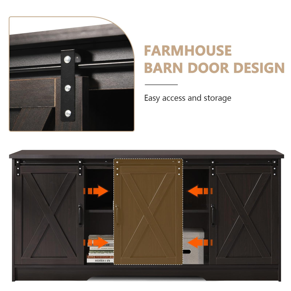 65 Inch TV Stand with Sliding Barn Doors H562