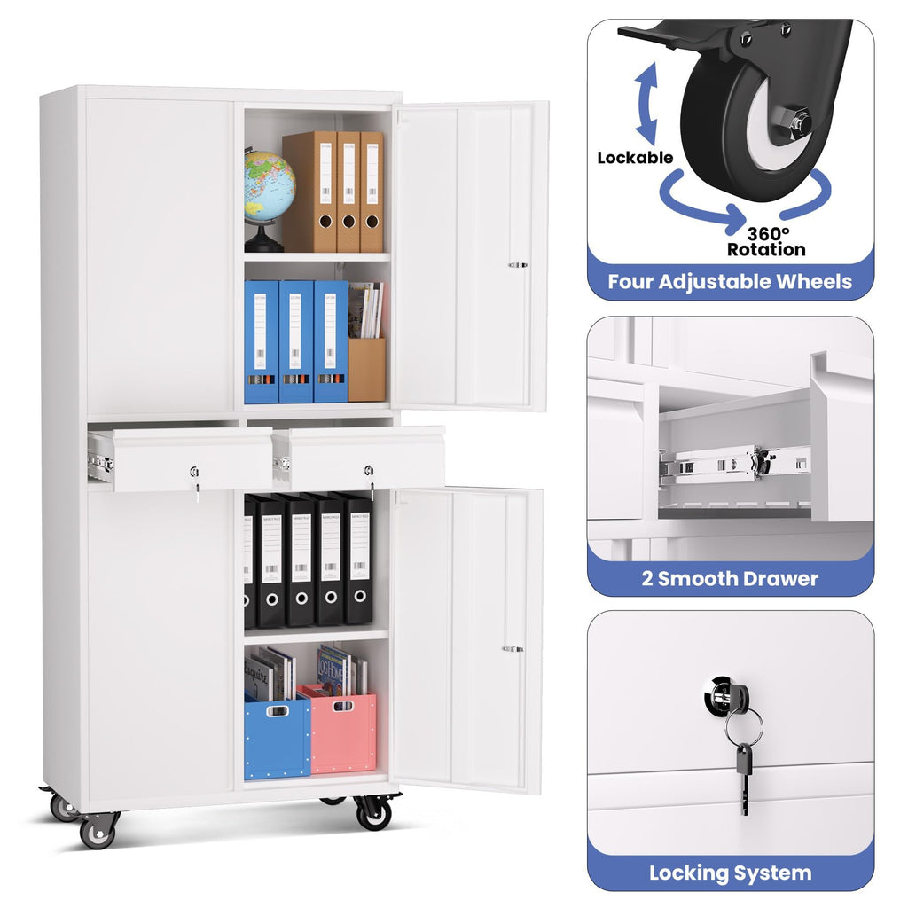 72” Rolling Metal Storage Cabinet with Locking Doors & 2 Drawers D784