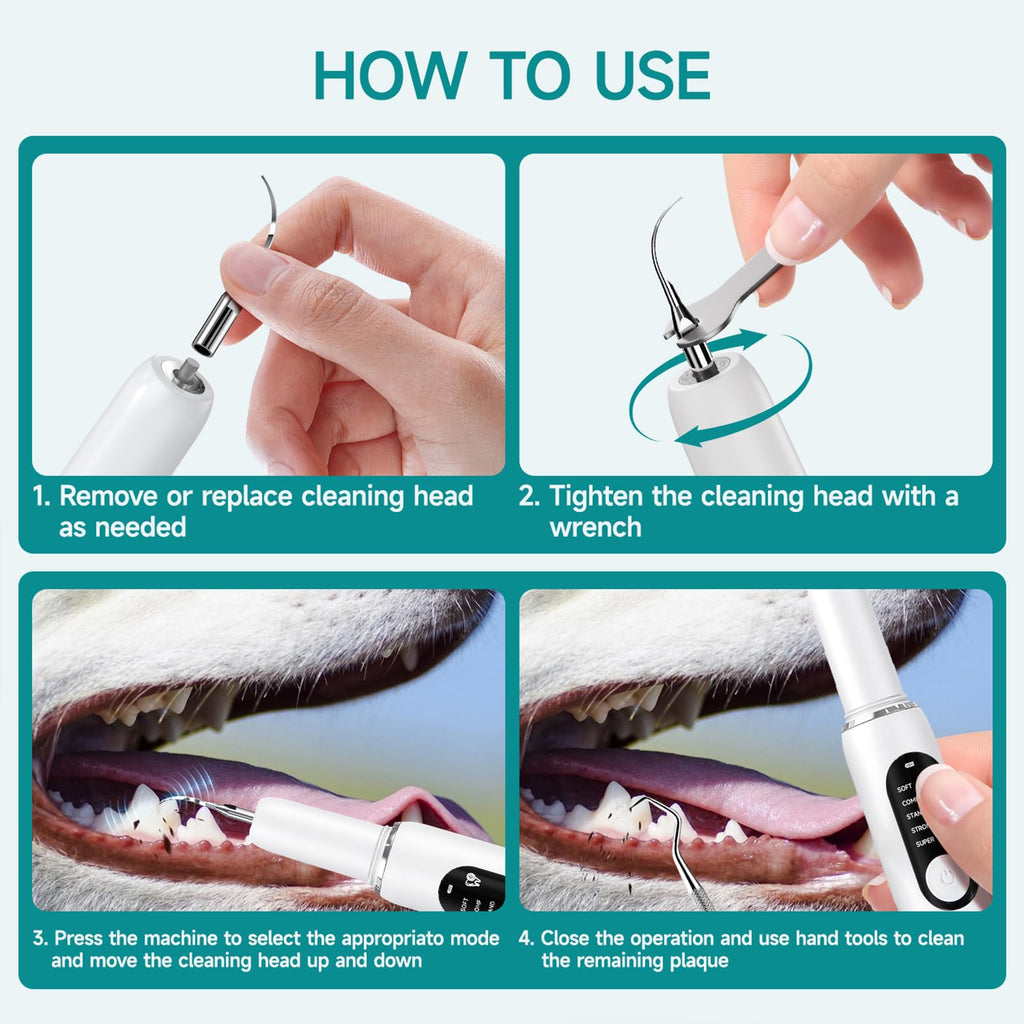 Dog Teeth Cleaning Kit with LED Light 5 Adjustable Modes Electric Toothbrush I564