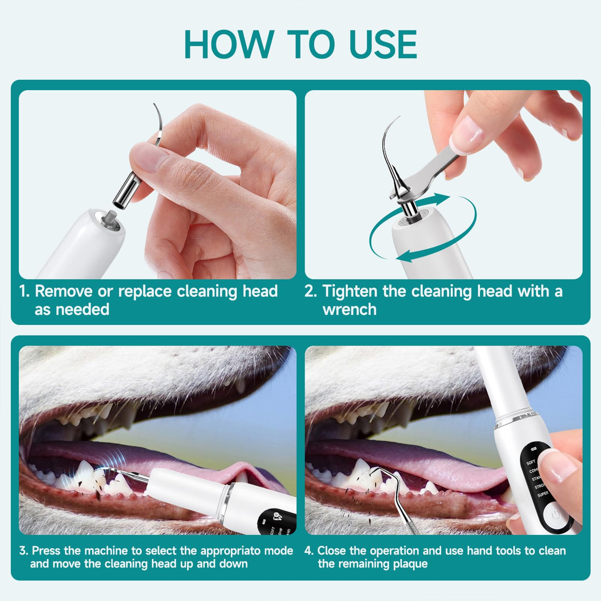 Dog Teeth Cleaning Kit with LED Light 5 Adjustable Modes Electric Toothbrush I564