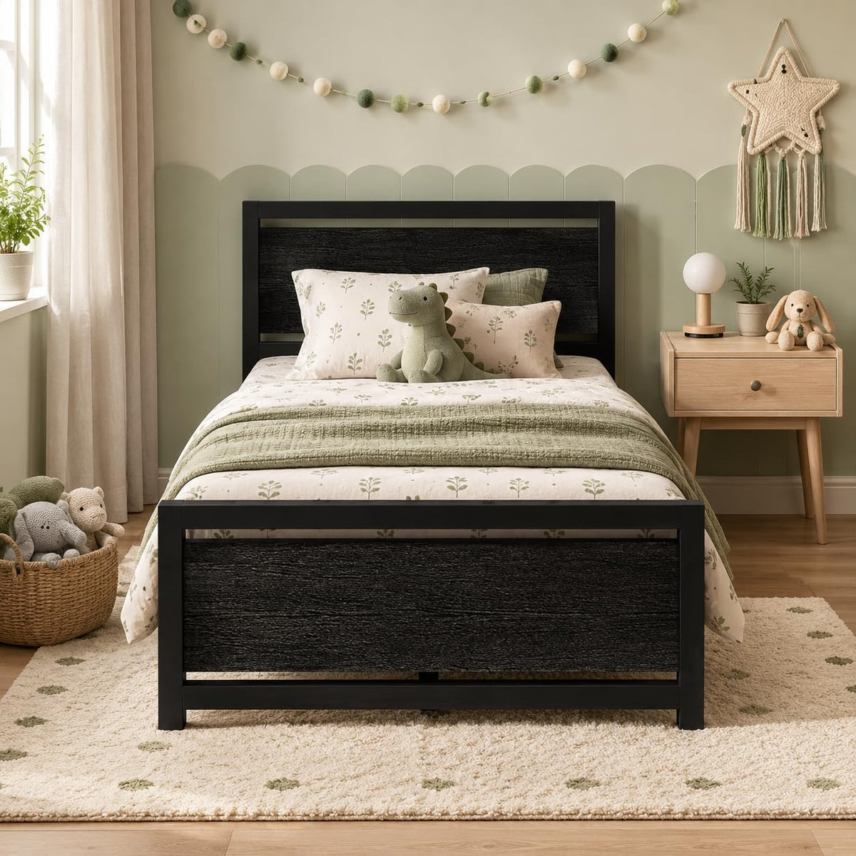Twin Bed Frame with Headboard and Under-Bed Storage, Black Z757347