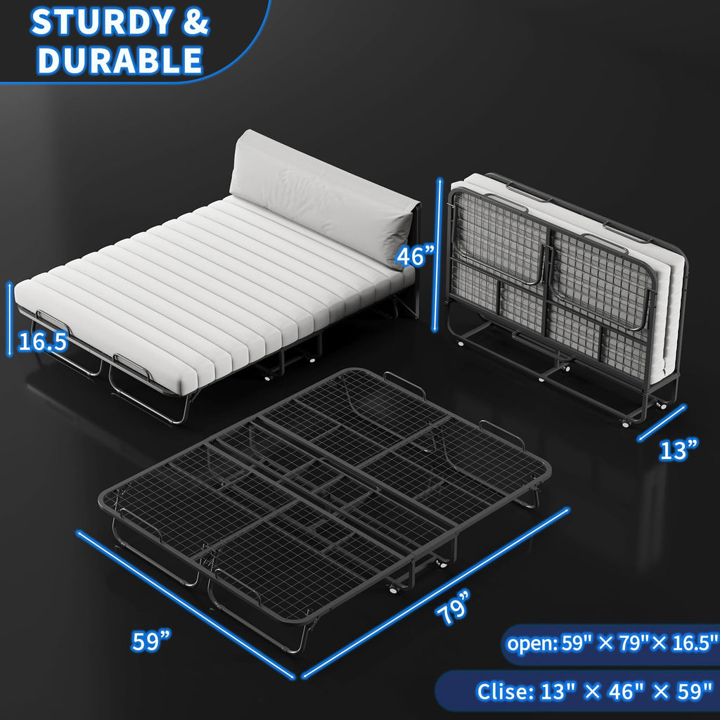 Queen Size Folding Bed with Memory Mattress and Headboard K519