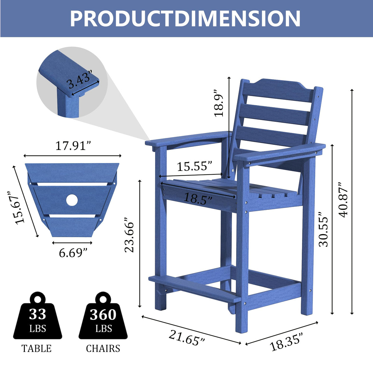 HDPE All-Weather Plastic Adirondack Chair Set of 2 Navy Blue Z469162