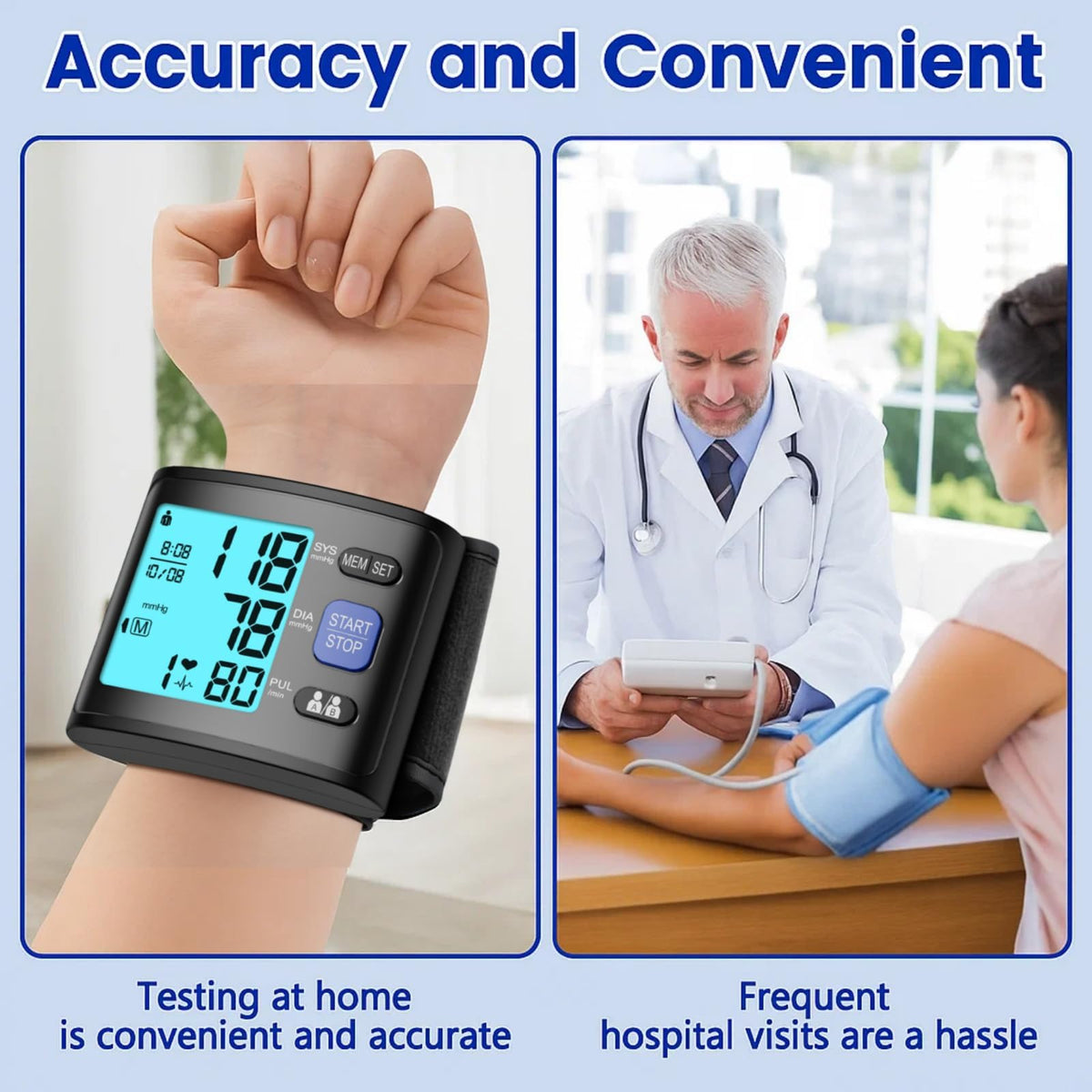 Wrist Blood Pressure Monitor with Backlit LCD Display C45074