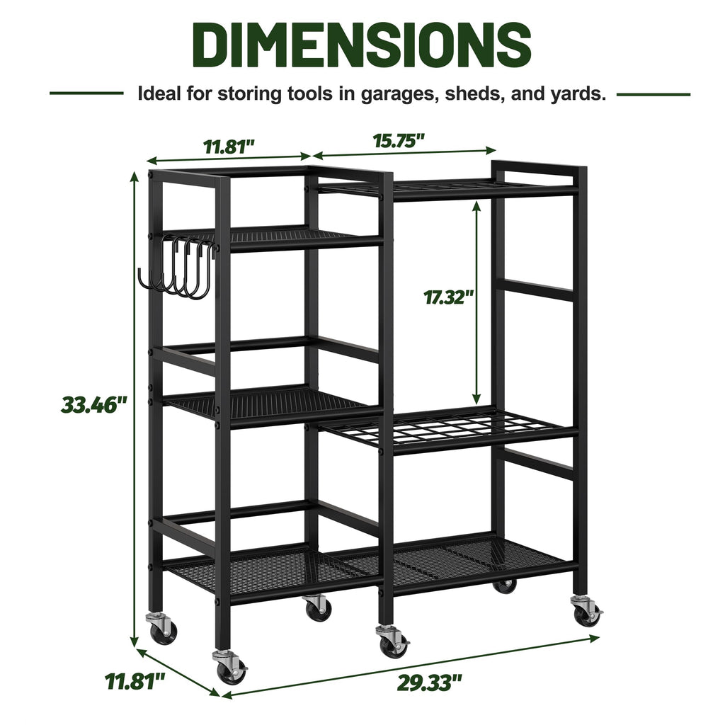 Garden Tool Organizer with 6 Wheels & Hooks I3911