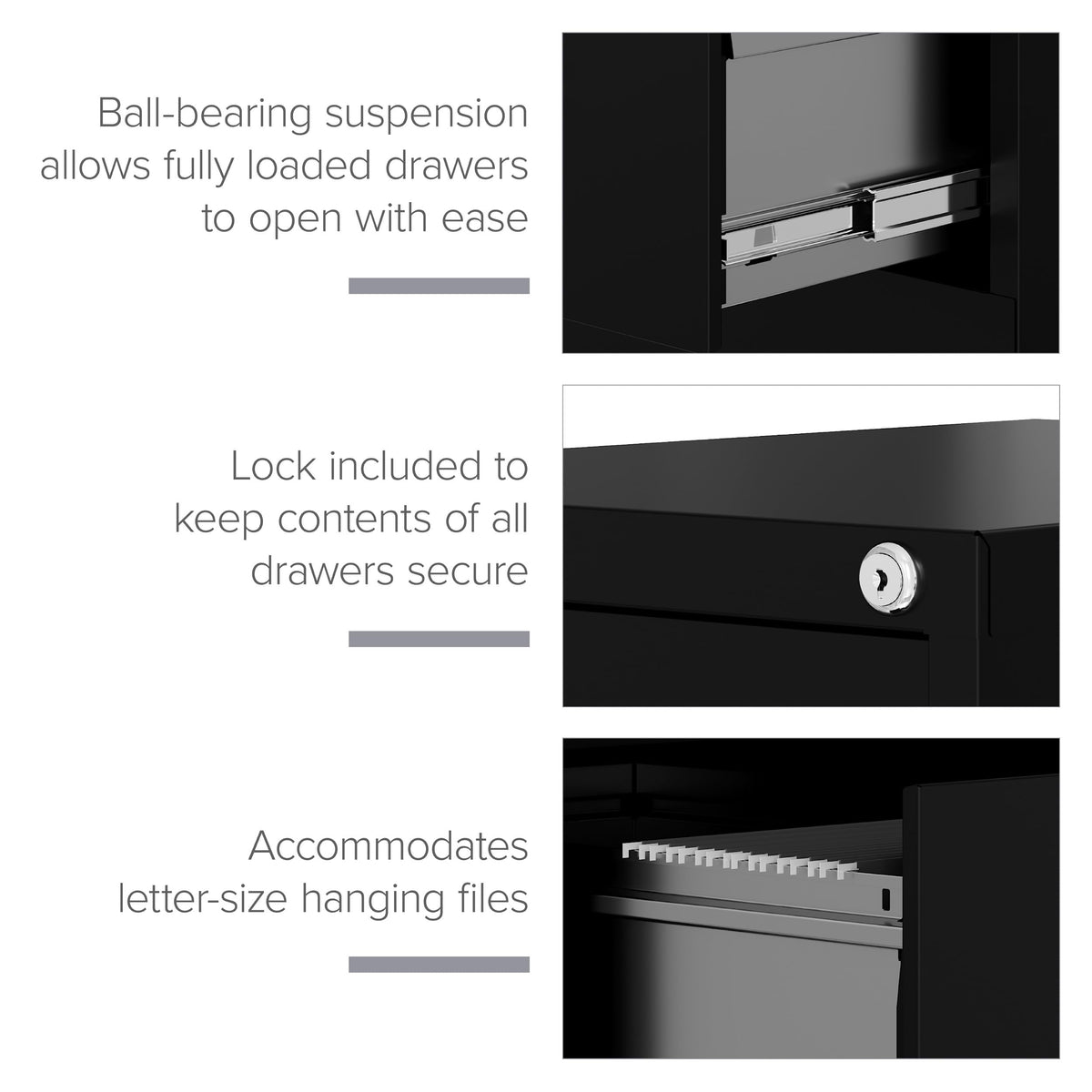 22" Deep 4 Drawer Letter Width Steel Vertical File Cabinet, Black D80825