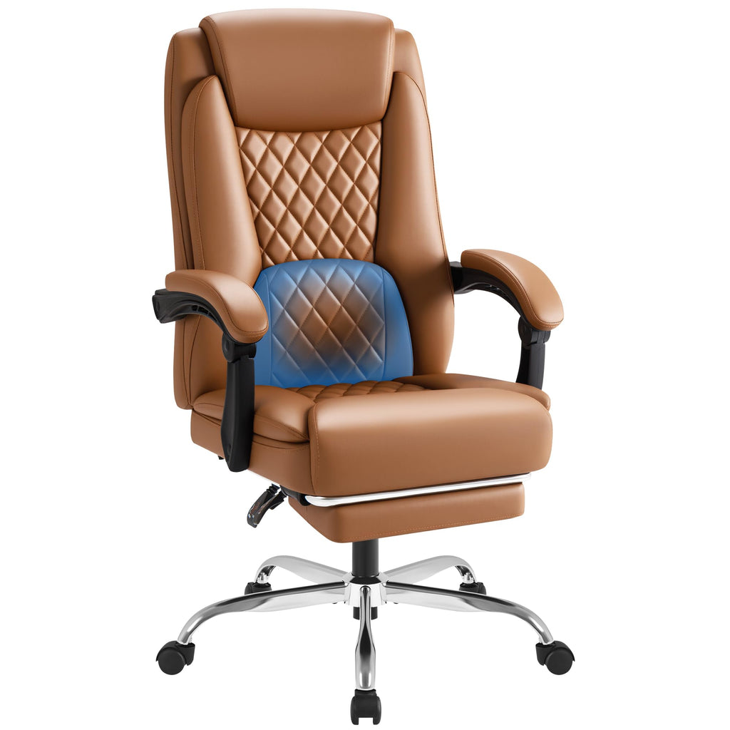 Brown Leather Ergonomic High Back Office Chair with Footrest J336