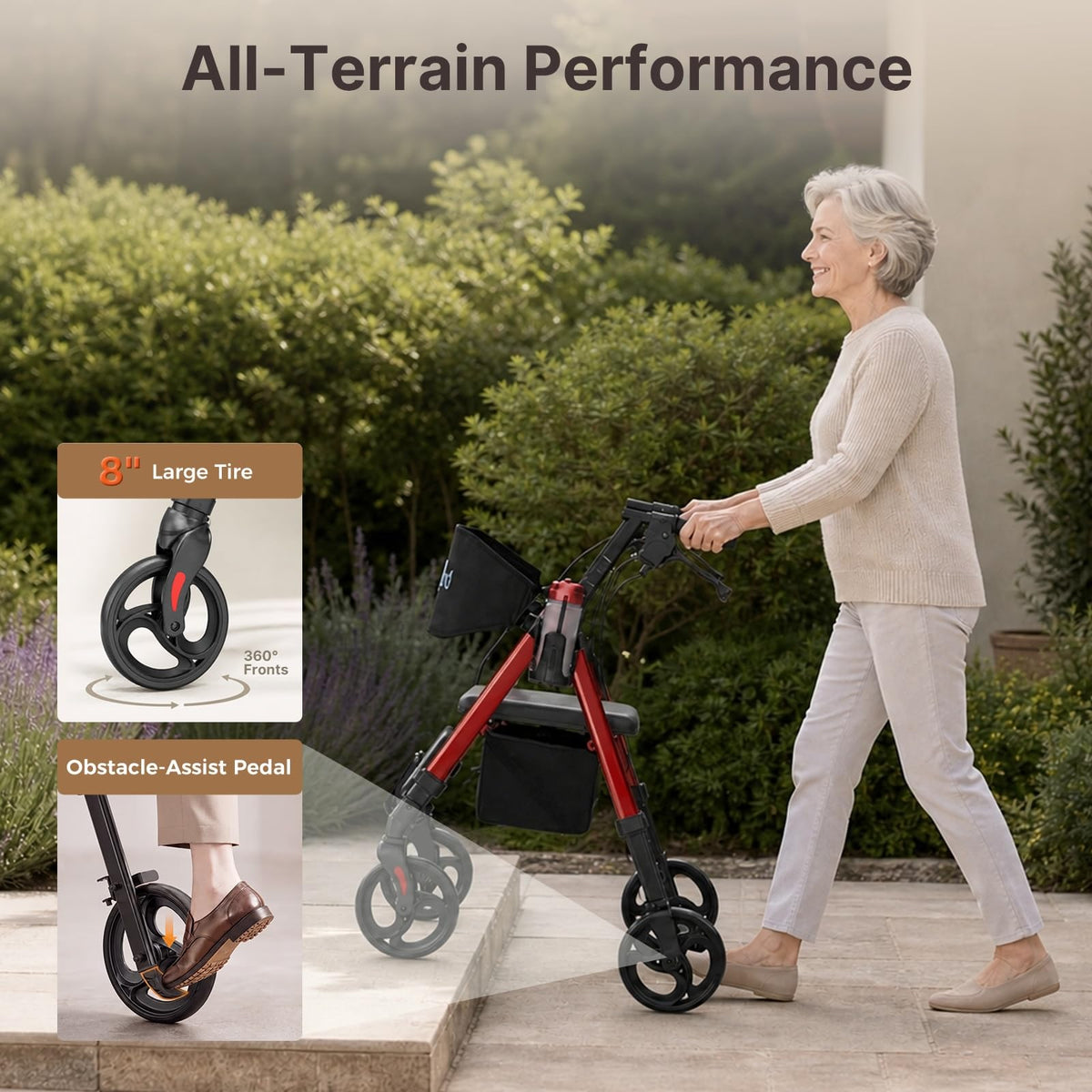 Lightweight Rollator Walkers Wheelchair Combo with Seat A73277