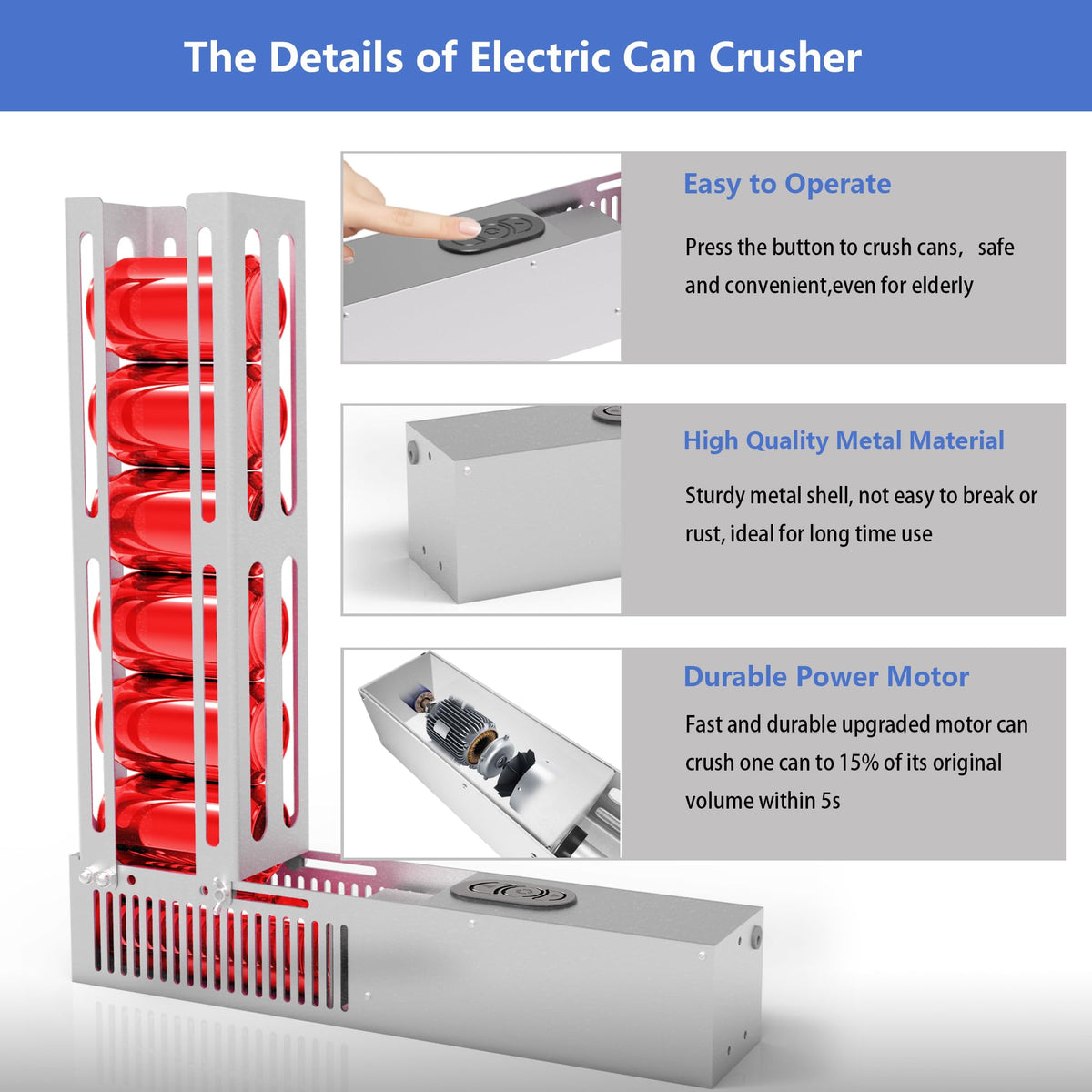 Electric Can Crusher for Recycling 8/12/16oz Cans D8602
