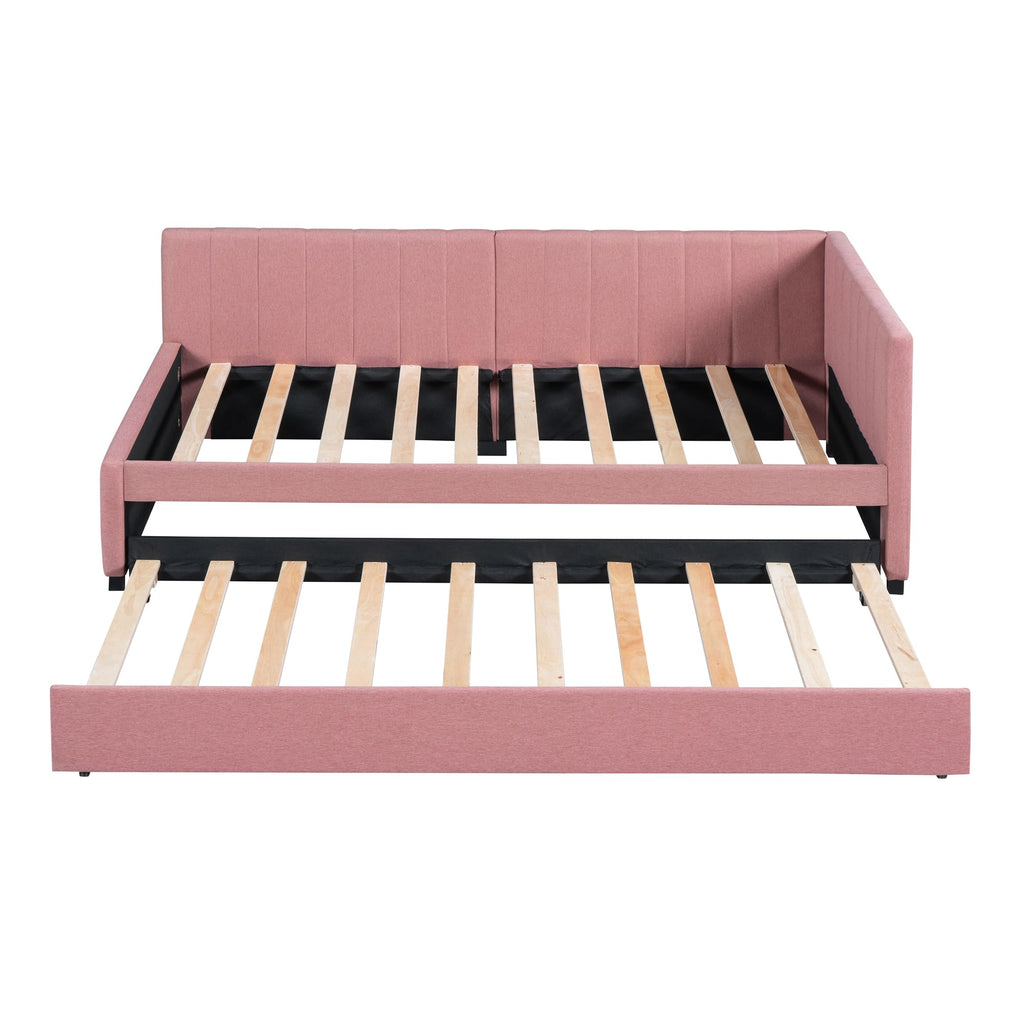 Pink Linen Fabric Twin Size Daybed with Trundle L778