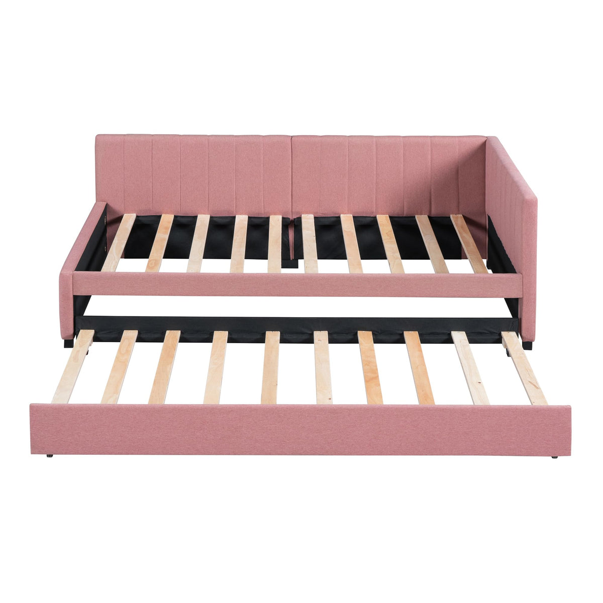 Pink Linen Fabric Twin Size Daybed with Trundle L778