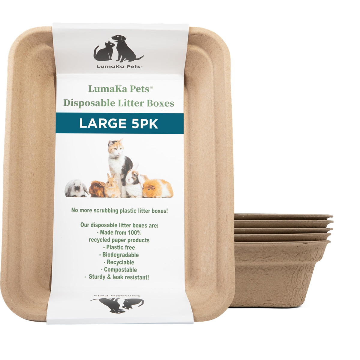 Disposable Cat Litter Box 5-Pack Large Biodegradable Recycled Pulp C640741