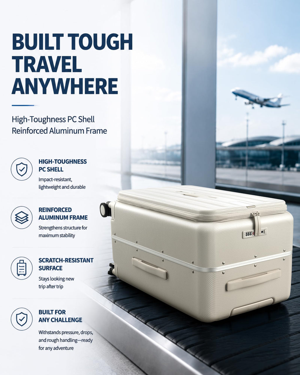 20 Inch Aluminum Frame Hard Shell Carry On Luggage with Wheels N217867