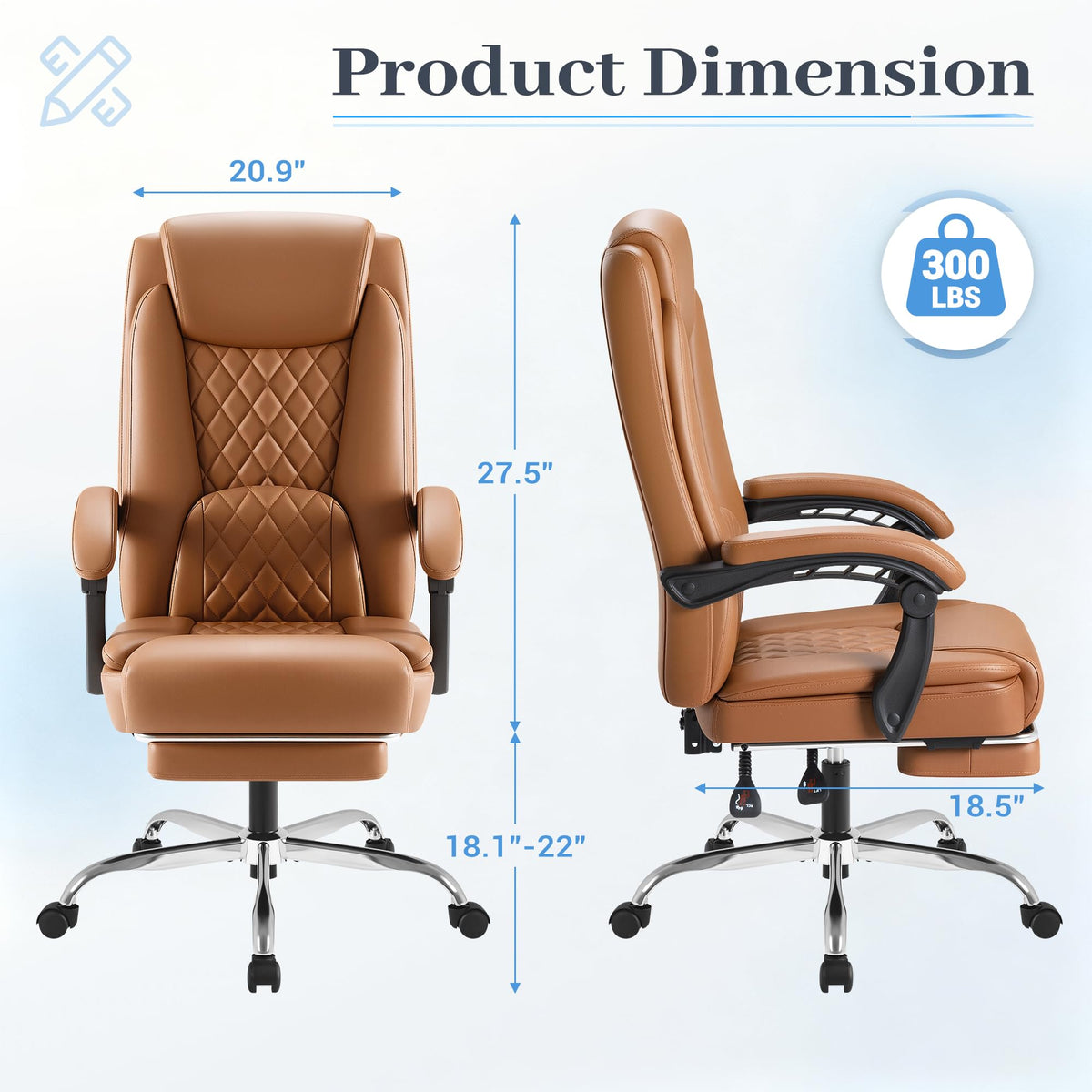 Brown Leather Ergonomic High Back Office Chair with Footrest J336