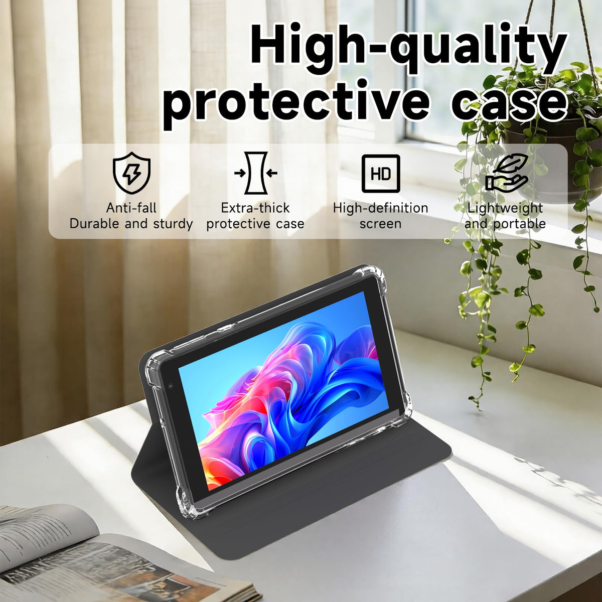 7 inch Android 14 Tablet with Case, 8GB RAM 32GB ROM, Black P8669