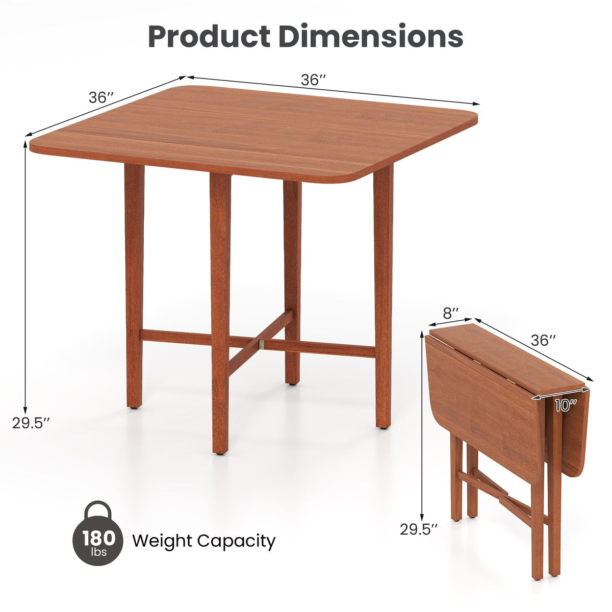36" Foldable Square Wooden Dining Table I12858