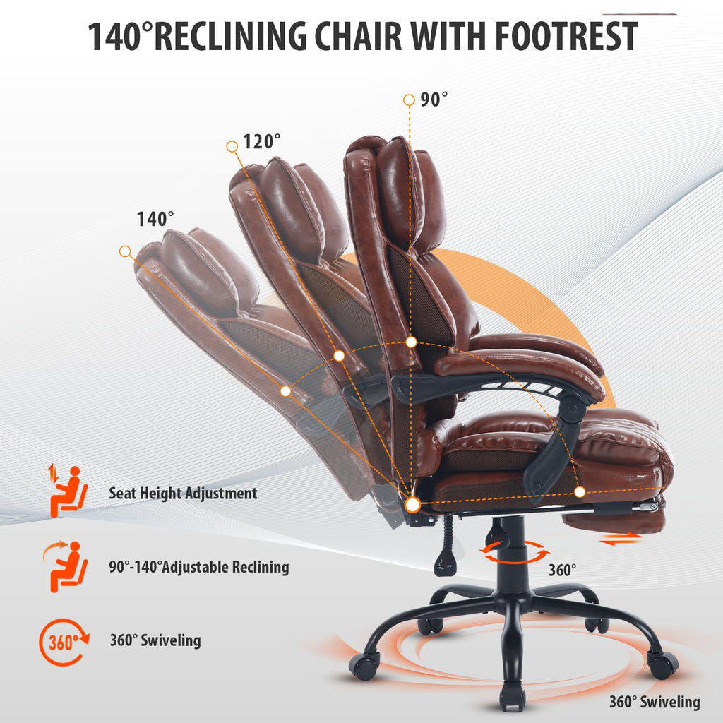 Brown Reclining Ergonomic Office Chair with Footrest U39940