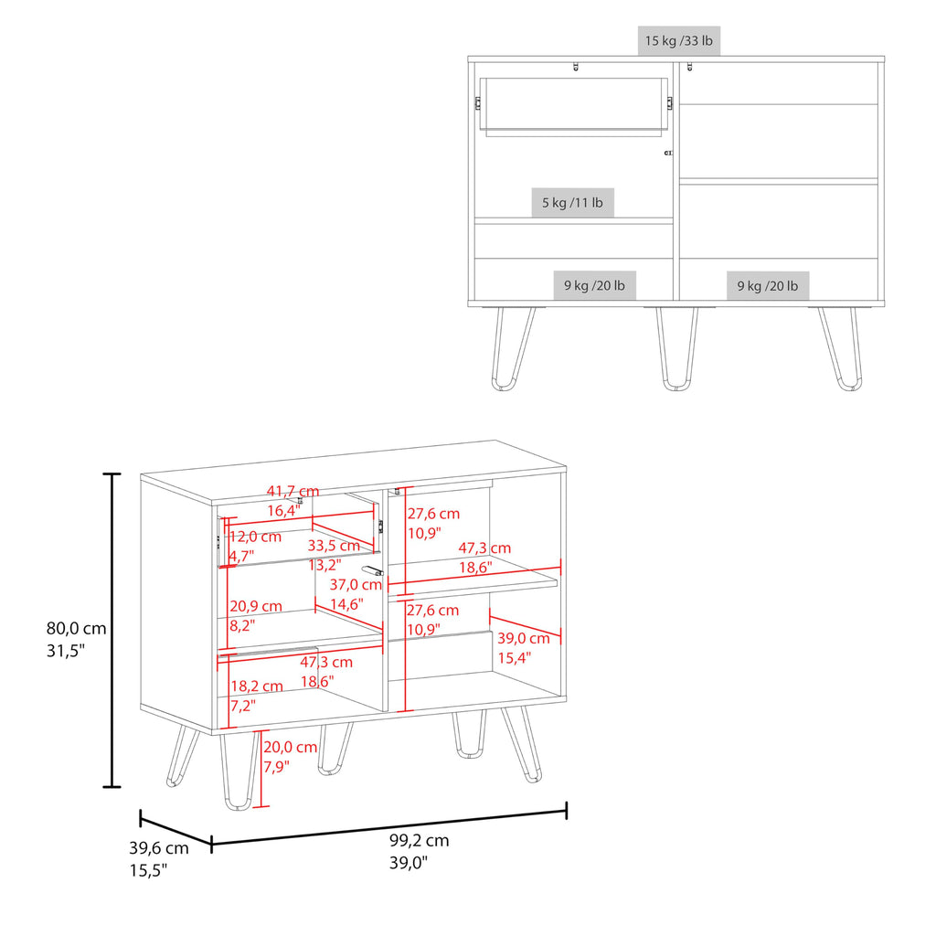 39" Wide Console Table with Two Cabinets, One Drawer and Four Shelves Q552610