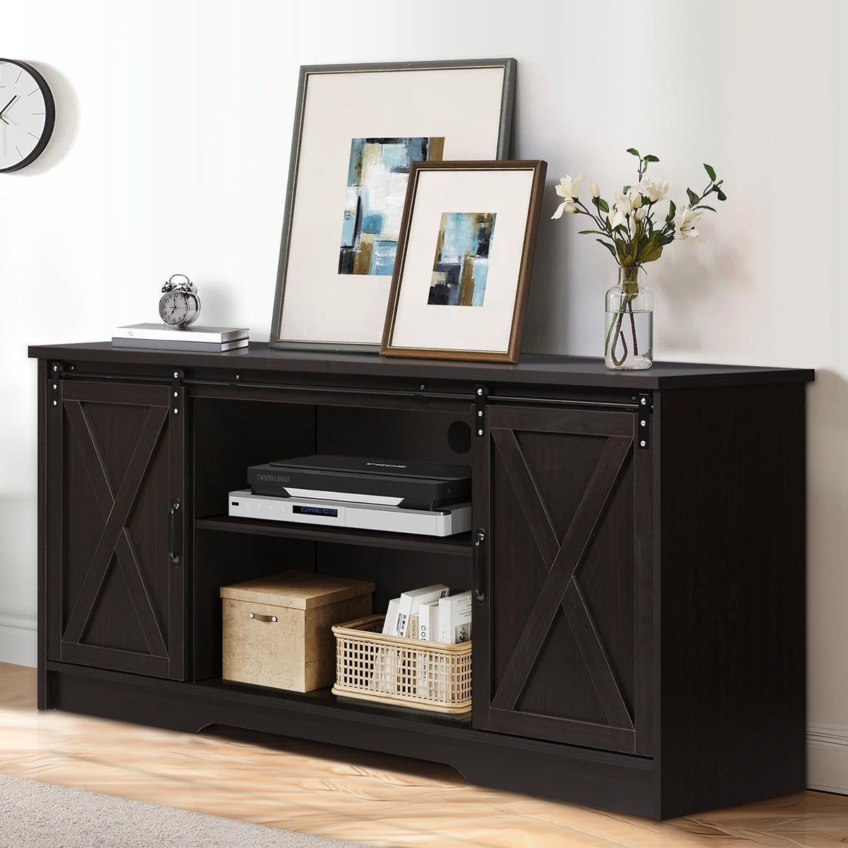 65 Inch TV Stand with Sliding Barn Doors H562