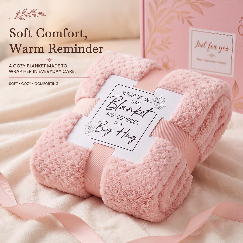 10 PCS Pink Gift Basket with Blanket, Tumbler & Crochet Flowers V903932