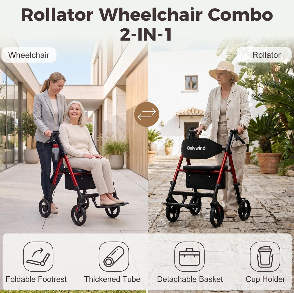 Lightweight Rollator Walkers Wheelchair Combo with Seat A73277