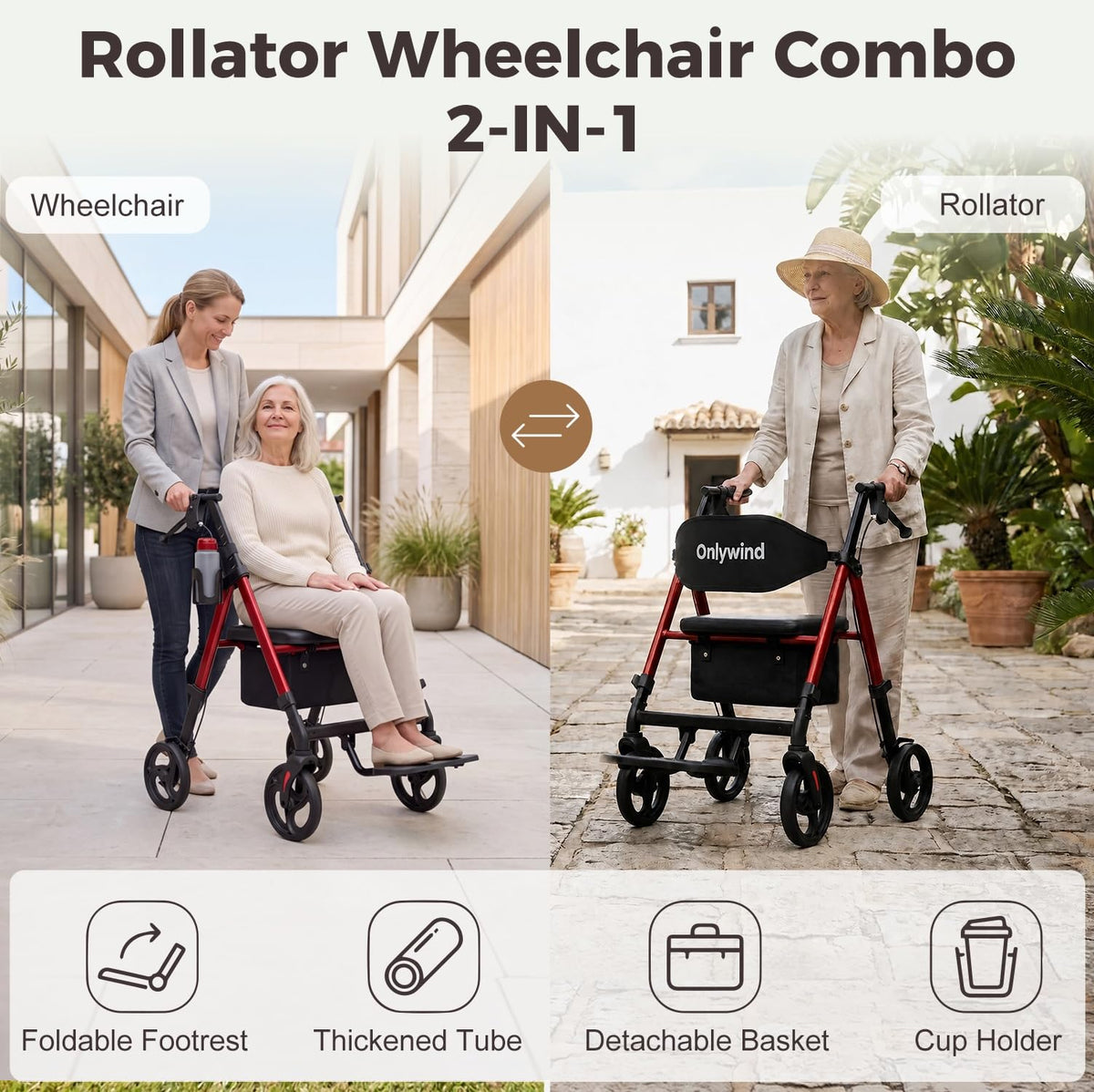 Lightweight Rollator Walkers Wheelchair Combo with Seat A73277